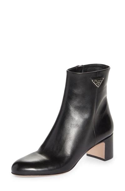 prada black heels logos|Prada block heel bootie.